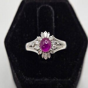 Platinum Red Star Sapphire and Diamond Ring